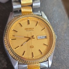 Seiko Two-Tone Stainless Steel Quartz Watch, Black Dial, Date, Water Resist 50M 7N42 series — listing 4