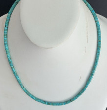 1980s Turquoise-Colored Stone Pendant Necklace with Heishi Beads on Gold-Tone Chain — listing 4