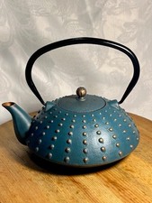 Japanese-Style Cast Iron Hobnail Tetsubin Teapot with Cup, Navy Blue — listing 5