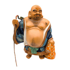 Vintage Japanese Hakata Ware Ceramic Hotei Figurine, 4 inches wide