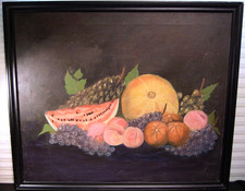 Vintage Framed Oil on Canvas Still Life Painting, Fruit Basket, Signed — listing 6