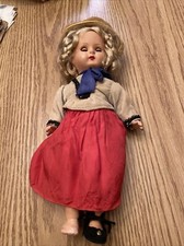 Vintage Composition Doll with Molded Painted Face, Floral Dress and Headscarf, listing 3