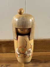 Vintage Japanese Creative (Sosaku) Kokeshi Doll with Red Bow and Plum Blossom Kimono — listing 6