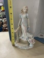 Handmade Ceramic Elongated Elegant Lady Figurine in Green Dress and Wide-Brim Hat — listing 3
