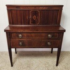 Mahogany Secretary Desk with Glazed Bookcase Top, Flame Veneer Drop-Front, 73.5" H — listing 4