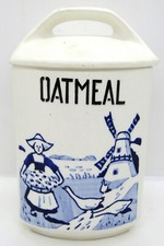 Vintage Blue Delft-Style Windmill Scene Ceramic 'Oat-Meal' Kitchen Canister with Lid — listing 5