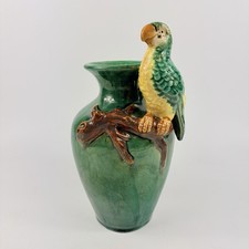 Majolica-Style Figural Parrot Tree-Trunk Bud Vase — listing 2