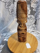 Hand-Carved Wood Tiki God Sculpture, 10" Tall, Dark Wood Finish (Marked 3787)