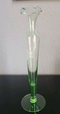 Vintage Uranium Glass 8-Inch Swung Bud Vase, Green Vaseline Glass — listing 3