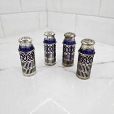 F.B. Rogers Silverplate Cobalt Glass Salt & Pepper Shaker Pair, Pierced Filigree Cases, listing 5