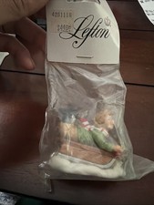 Porcelain Winter Sledding Children Figurine, Blue and White — listing 2