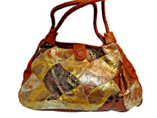 Handcrafted Patchwork Snakeskin & Leather Shoulder Bag with Studded Medallion Detailing — listing 3
