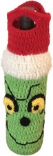 Handmade Crochet Drawstring Bottle Cozy / Pouch, Green & Yellow Floral Popcorn-Stitch — listing 3