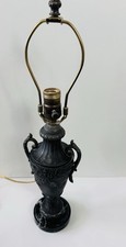Bronze-Finish Urn-Form Table Lamp with Burgundy Hexagonal Bell Shade — listing 5