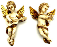 Pair of Vintage Italian Rococo-Style Putti Cherub Wall Plaques with Heart Cartouche — listing 3