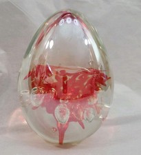 Art Glass Egg-Form Paperweight with Blue, Teal & Yellow Internal Spiral Swirl — listing 5