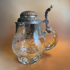Vintage German Cut Crystal Glass Beer Stein with Pewter Lid and Acorn Finial — listing 5