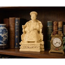 Chinese Emperor Seated Figure, Carved Resin/Composite on Wooden Stand
