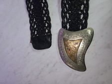 Vintage Chico's Braided Black Leather Belt with Large Hammered Brass Oval Buckle — listing 4