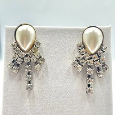 Vintage Gold-Tone Spiral Swirl Faux Pearl Drop Pierced Earrings — listing 2
