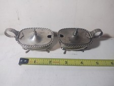 Pair of Silver-Plated Georgian-Style Open Salt Cellars with Scalloped Rims and Cabriole Feet