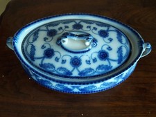 Antique Flow Blue Footed Compote / Fruit Comport with Handles, 6" H x 11" W — listing 6