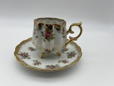 Napco Hand-Painted Porcelain Demitasse Teacup with Floral Bouquet and Burgundy Panels — listing 4