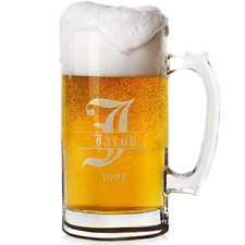Vintage Etched Glass Beer Stein with Hinged Pewter Lid and Ball Thumblift — listing 4