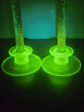 Vintage Green Uranium Glass Candlestick Holder, Depression Era, 3" Tall — listing 2