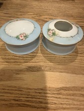 Antique Porcelain Dresser Set with Gilt-Trimmed Tray and Two Lidded Trinket Boxes (One with Cameo Portrait Relief)