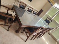Antique Jacobean Revival Oak Dining Table with Carved Chairs — listing 5