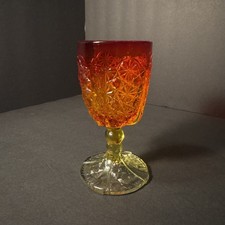 Amberina Pressed Glass Footed Goblet with Hobstar and Fan Pattern — listing 6