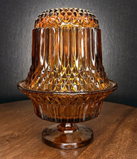 Vintage Amber Pressed Glass Bowl with Diamond Point (Sawtooth) Pattern — listing 2