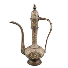 Vintage Indian Brass Aftaba Ewer with Engraved Floral Motifs and Domed Finial Lid — listing 5