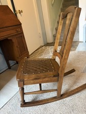 Antique Mahogany-Stained Sewing Rocker with Floral Needlepoint Seat