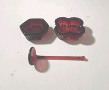 Vintage Amberina/Cadmium Red Pressed Glass Footed Salt Cellar / Master Salt Dip with Sawtooth Rim and Starburst Pattern — listing 2