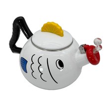 White Enamel Stovetop Tea Kettle with Blue Bird & Tree of Life Design — listing 6