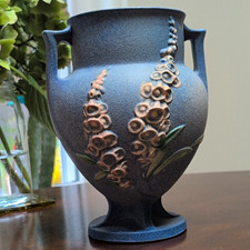 Roseville Pottery Foxglove Two-Handled Vase in Blue