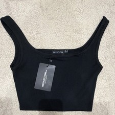 Black Short-Sleeve Ribbed Scoop-Neck Crop Top, Size XL — listing 5