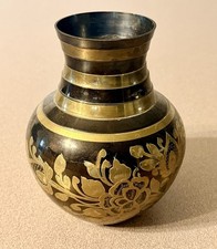 Indian Hand-Painted Enameled Brass Vase with Floral Meenakari Diamond Panels — listing 6
