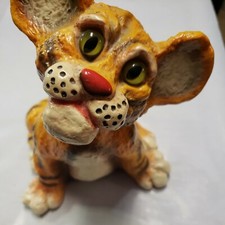 Vintage Columbia Statuary Chalkware Tiger TV Lamp on Rock Base, 15" Tall — listing 3