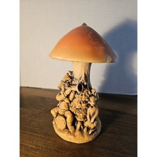 Vintage Hand-Painted Amanita Mushroom Candle with Gnome and Fir Tree Figural Design