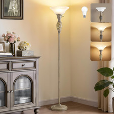 Vintage Torchiere Floor Lamp with Molded Glass Shade and Cast Metal Base — listing 6