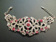 Vintage VCLM Victorian Style Clear Rhinestone Statement Bracelet, Approximately 8 inches — listing 5