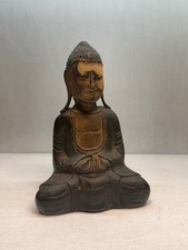 Vintage Chinese Hand-Carved Wooden Hotei Laughing Buddha Statue with Frog on Tree Branch, 10 inches — listing 6