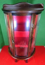Vintage Wall-Mounted Curved Glass Curio Display Cabinet with Broken-Pediment Crown and Urn Finials — listing 4