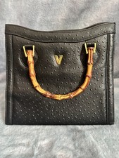 Valentino Christy Orange Ostrich-Embossed Leather Bamboo-Handle Tote Bag