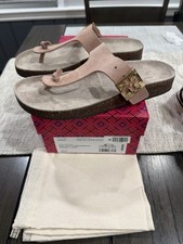Tory Burch Mellow Suede Thong Sandal with Cork Footbed and Gold Logo Buckle, Size 8.5 — listing 2