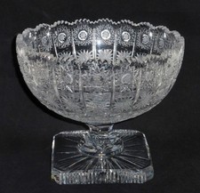 Vintage Cut & Wheel-Engraved Clear Glass Flared Console Bowl with Floral/Fern Motif — listing 6