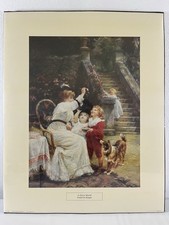 Framed Reproduction Print of Victorian Family Picnic Scene in Ornate Gilt Frame — listing 6